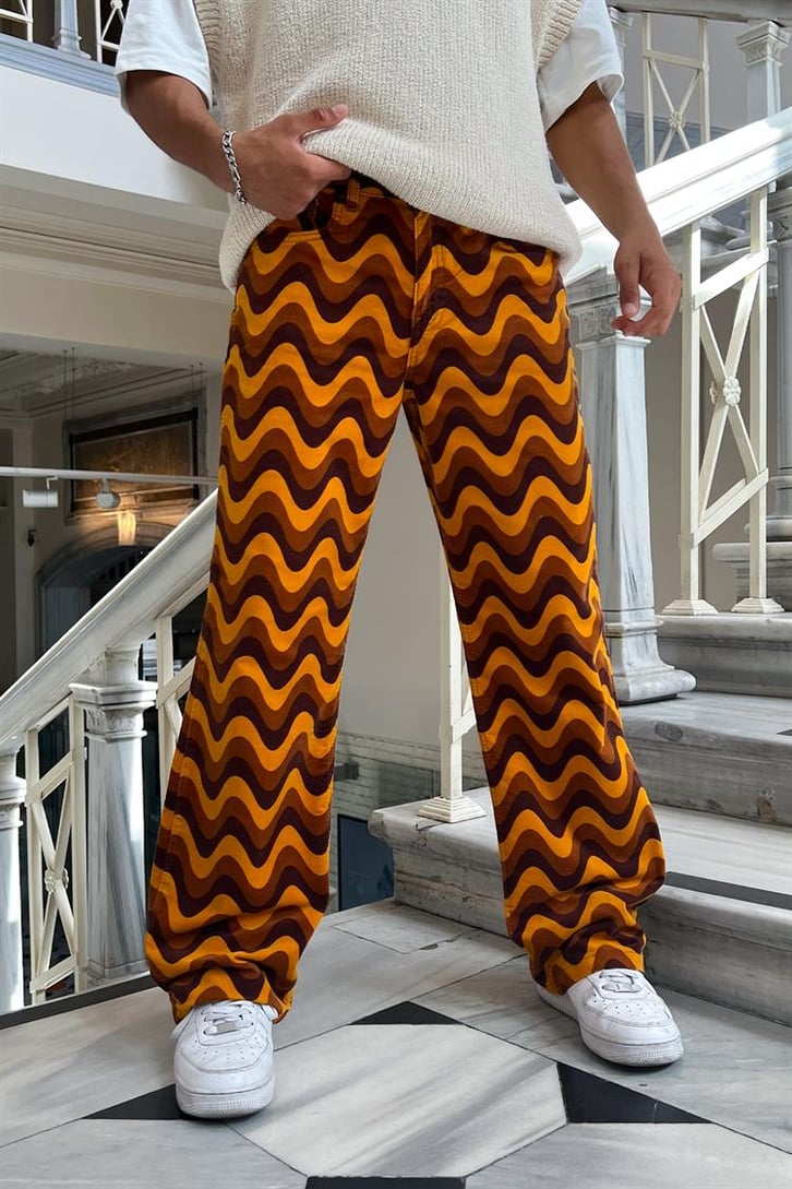 Dalga Desen Çok Renkli Baggy Jean