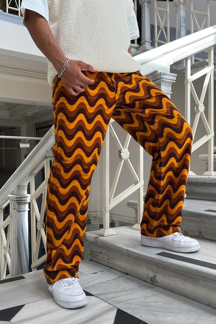 Dalga Desen Çok Renkli Baggy Jean