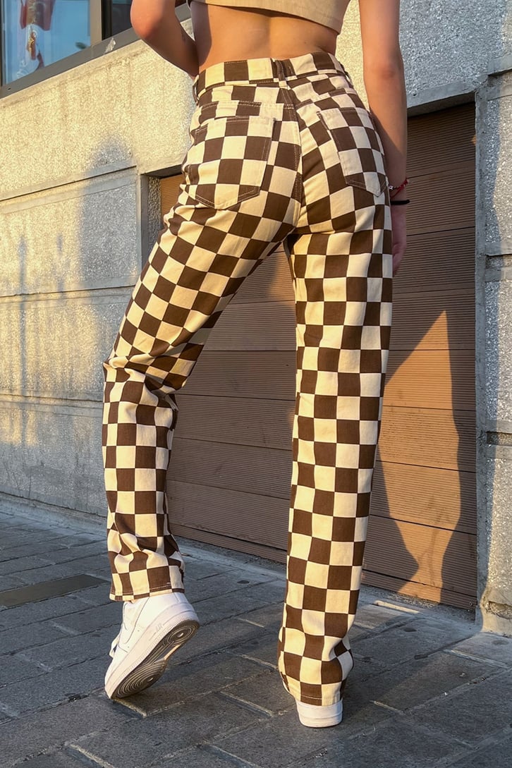Dama Deseli Kahverengi Baggy Jean
