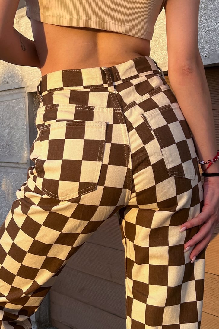 Dama Deseli Kahverengi Baggy Jean