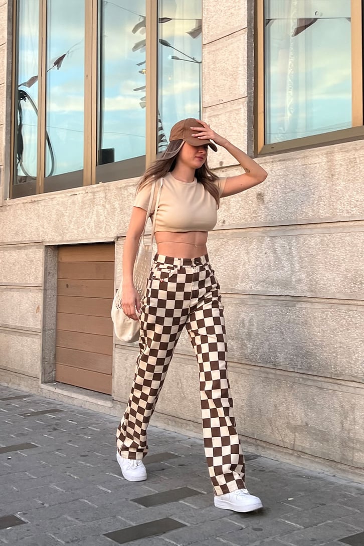 Dama Deseli Kahverengi Baggy Jean