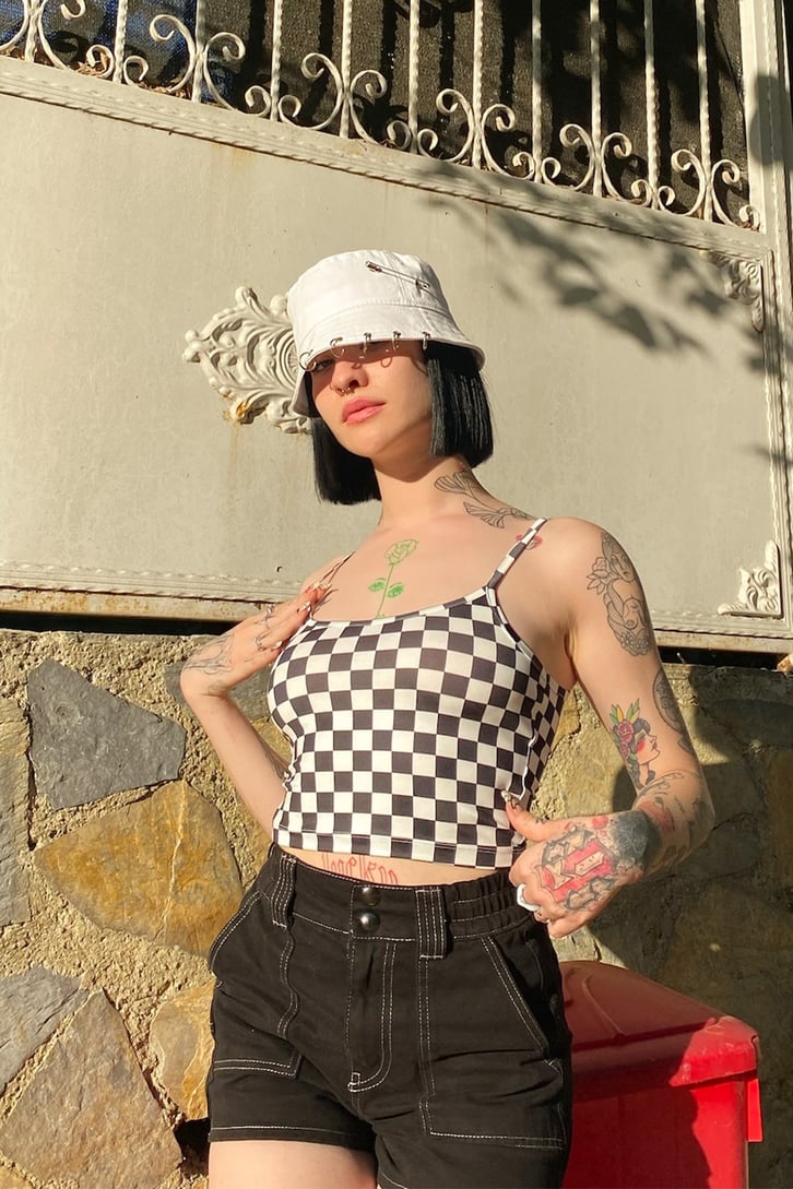 Dama Desen Askılı Crop