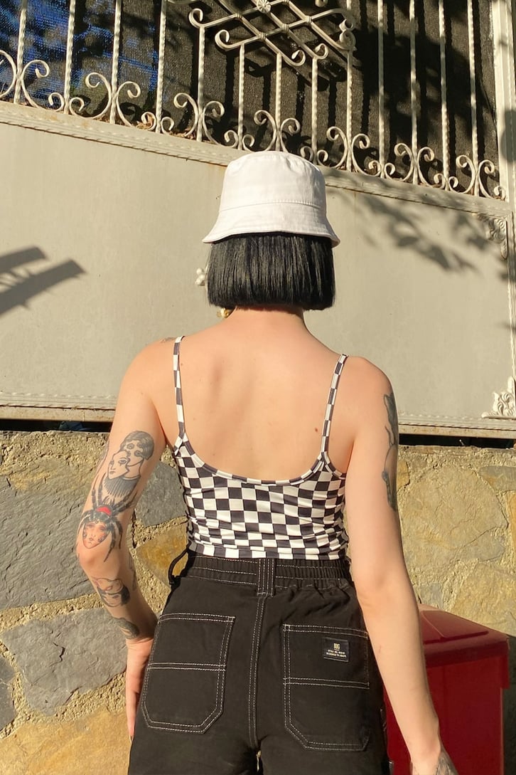 Dama Desen Askılı Crop