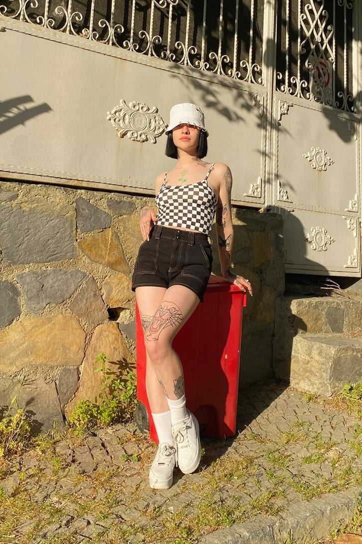 Dama Desen Askılı Crop