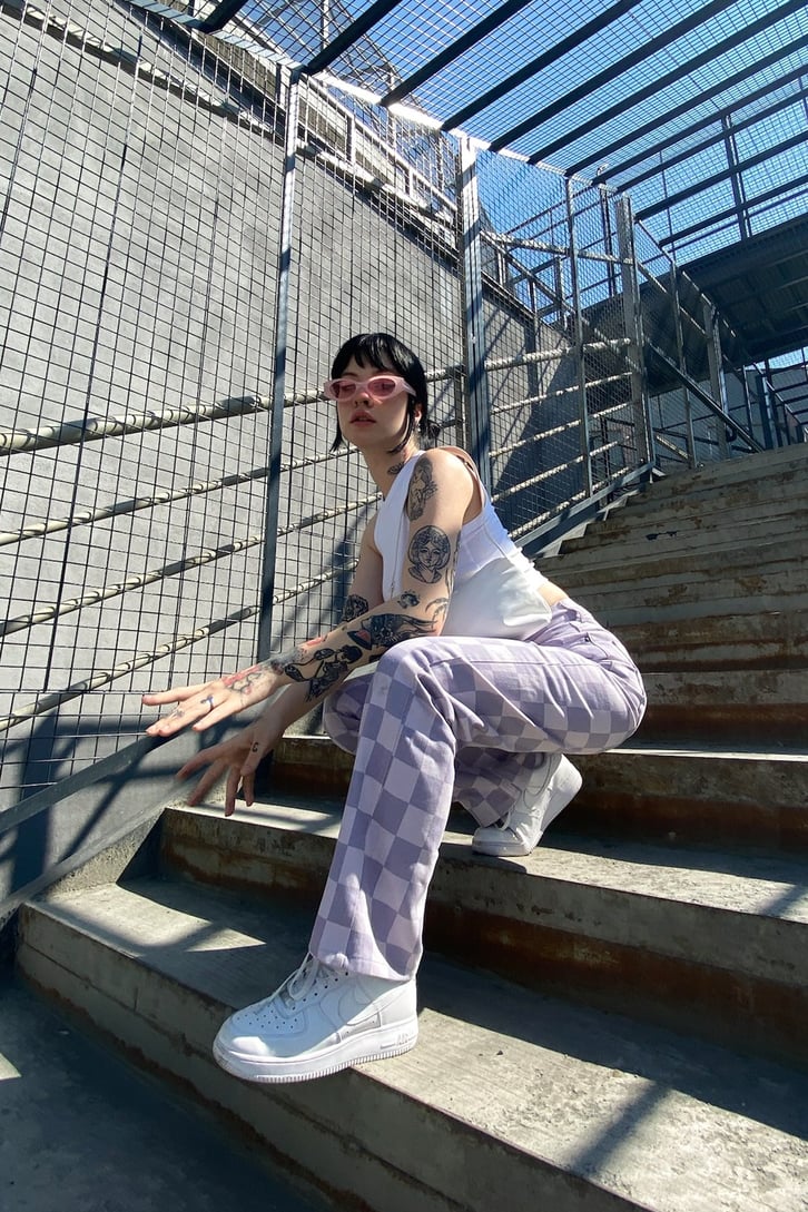 Dama Desen Lila Baggy Jean