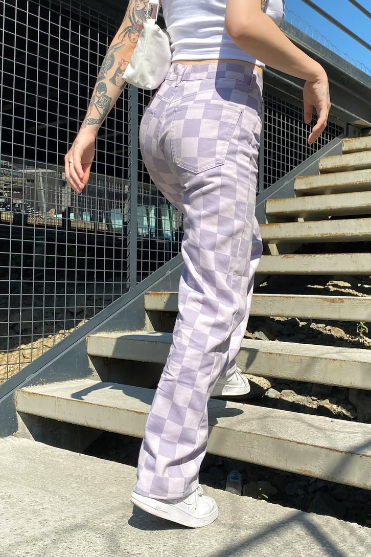 Dama Desen Lila Baggy Jean