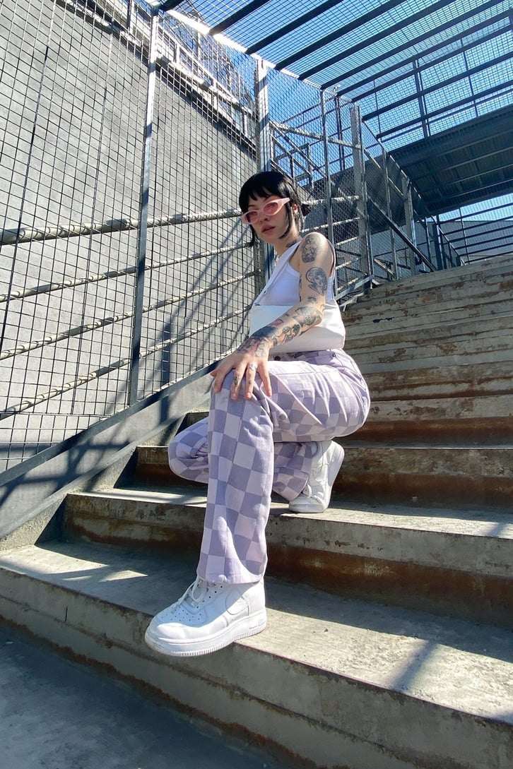 Dama Desen Lila Baggy Jean