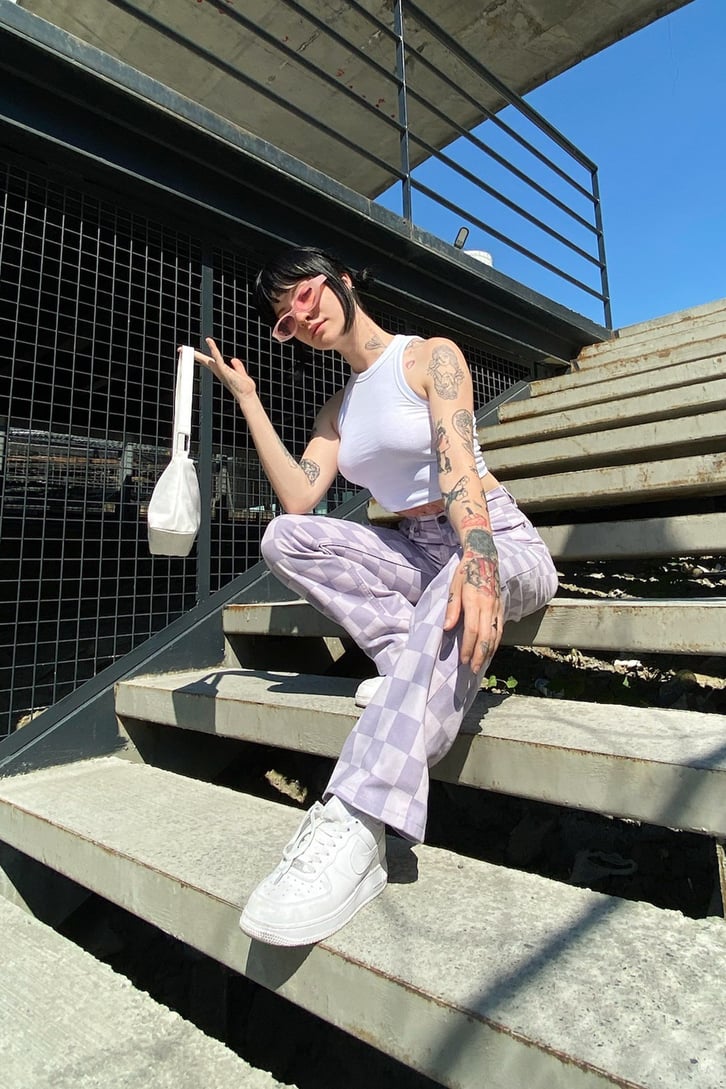Dama Desen Lila Baggy Jean