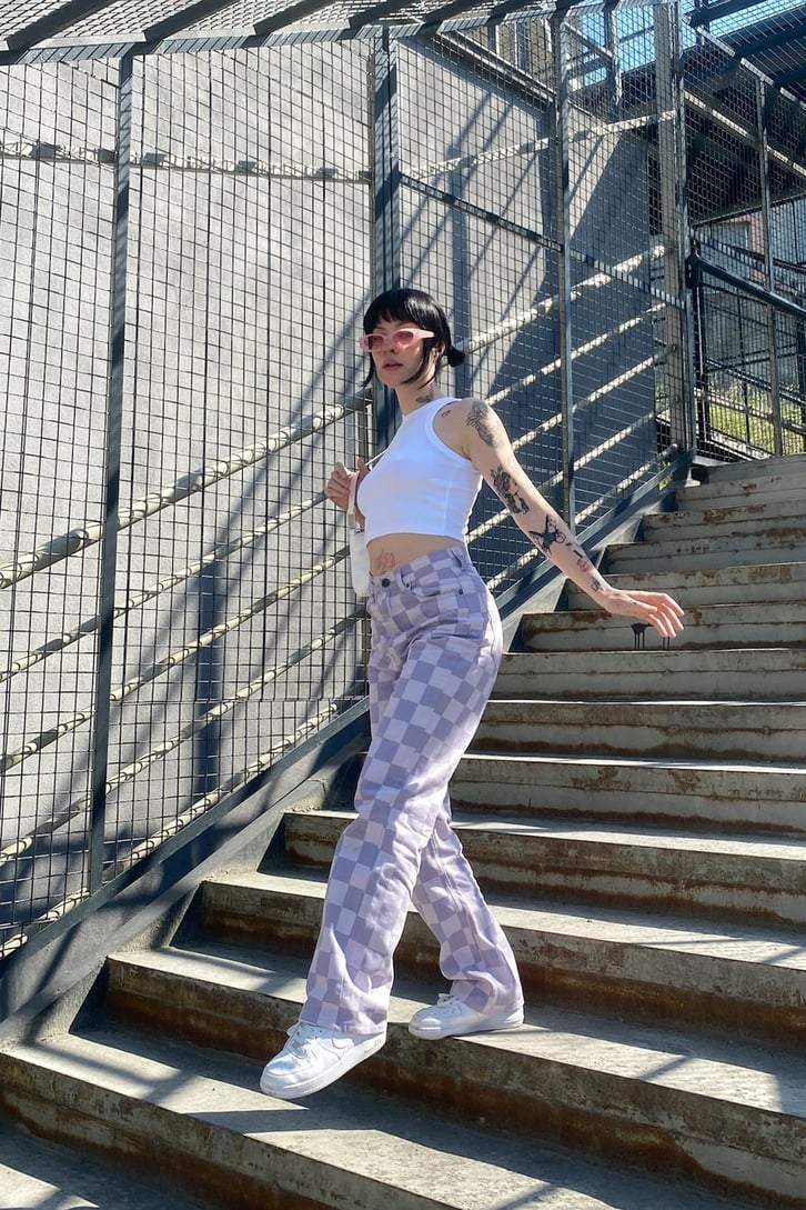 Dama Desen Lila Baggy Jean