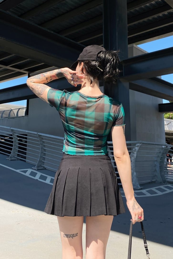 Dama Desen Yeşil Tül Crop