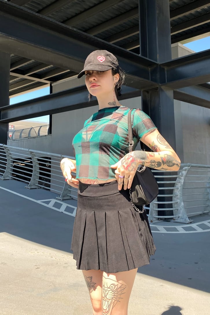 Dama Desen Yeşil Tül Crop