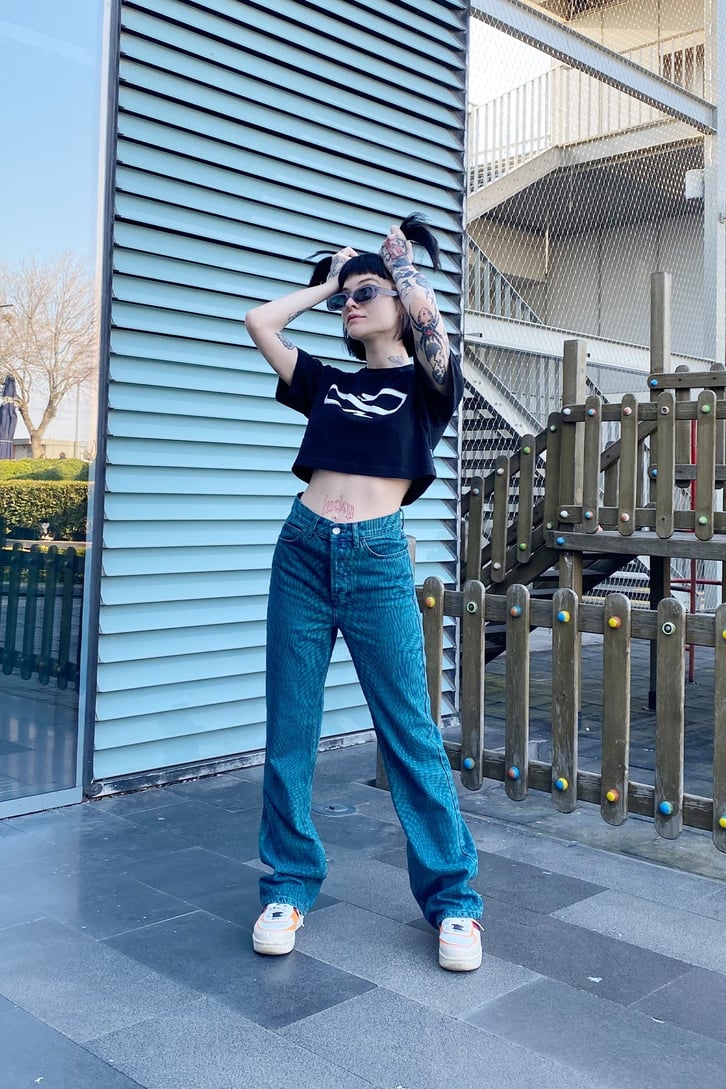 Dama Desenli Koyu Yeşil Baggy Jean