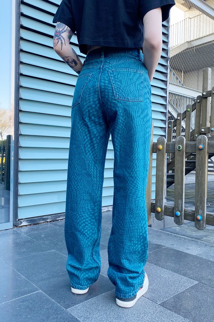 Dama Desenli Koyu Yeşil Baggy Jean