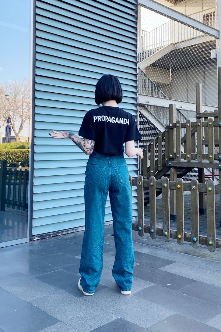 Dama Desenli Koyu Yeşil Baggy Jean