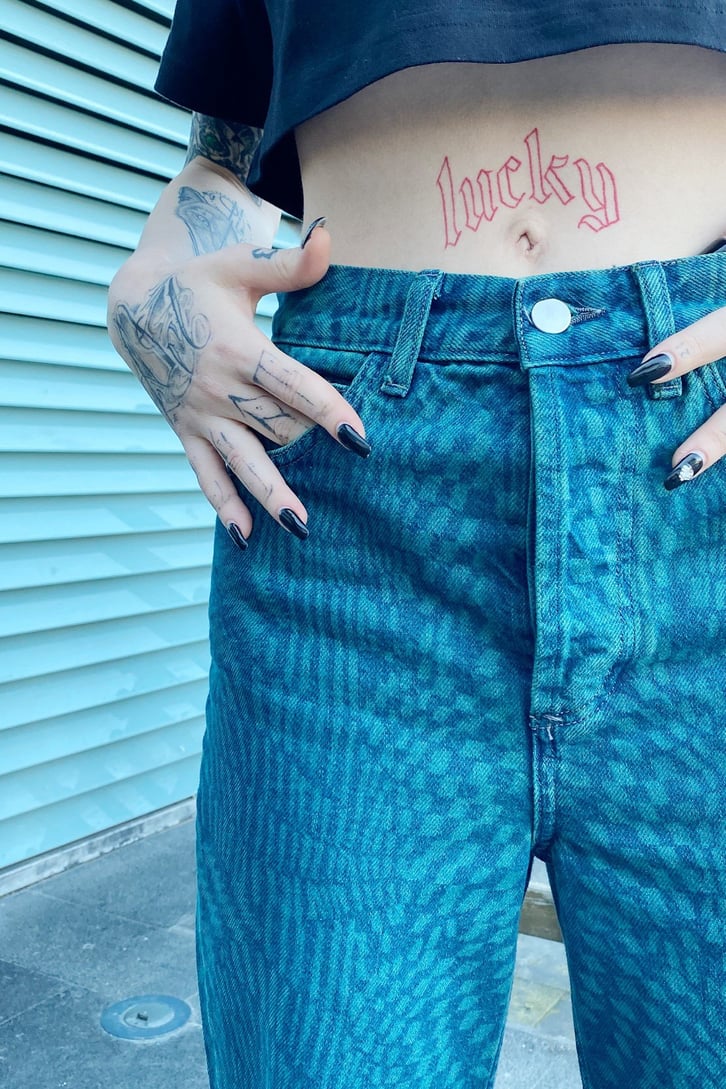 Dama Desenli Koyu Yeşil Baggy Jean