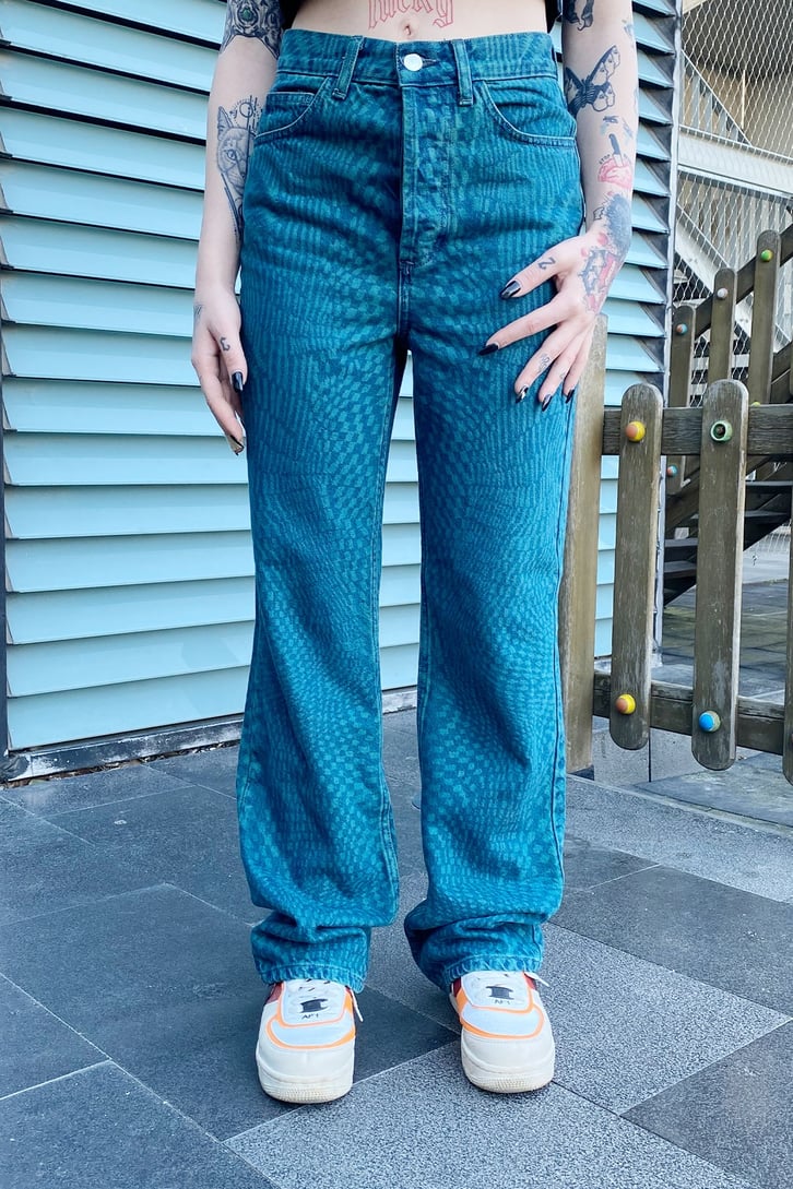 Dama Desenli Koyu Yeşil Baggy Jean