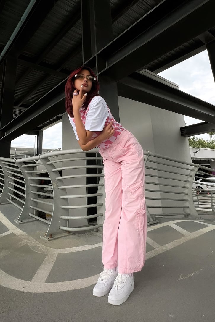 Dama Desenli Pembe Süveter