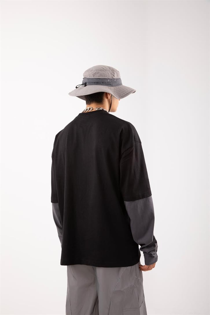 Danger Zone Baskılı Siyah Oversize Long Sleeve Tişört