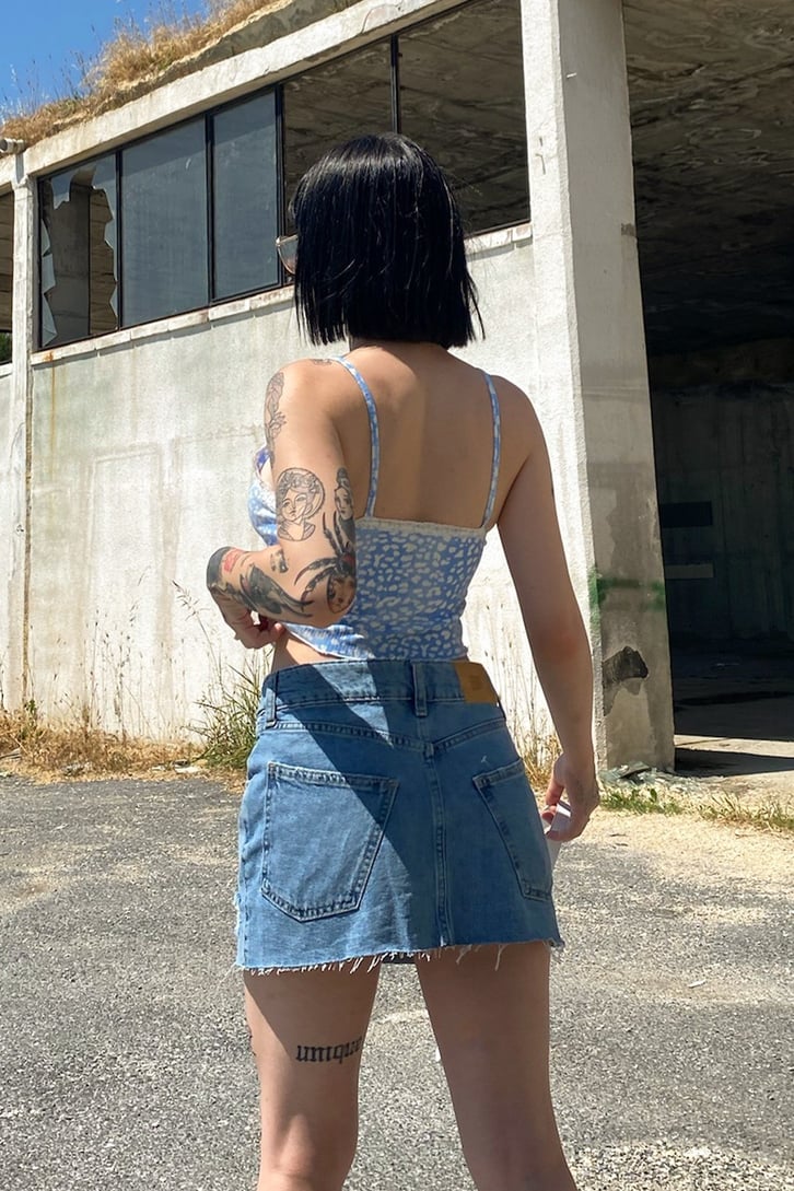Dantel Detay Mavi Askılı Crop