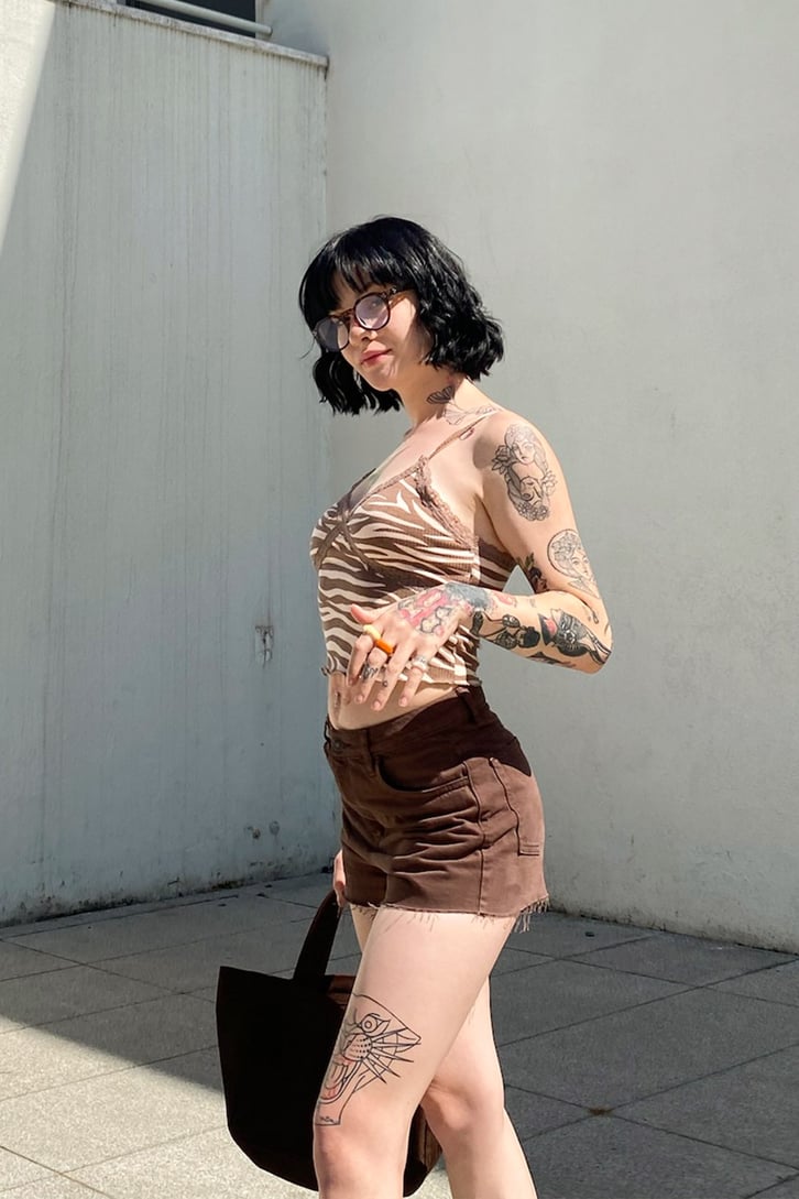 Dantel Detay Zebra Desen Crop