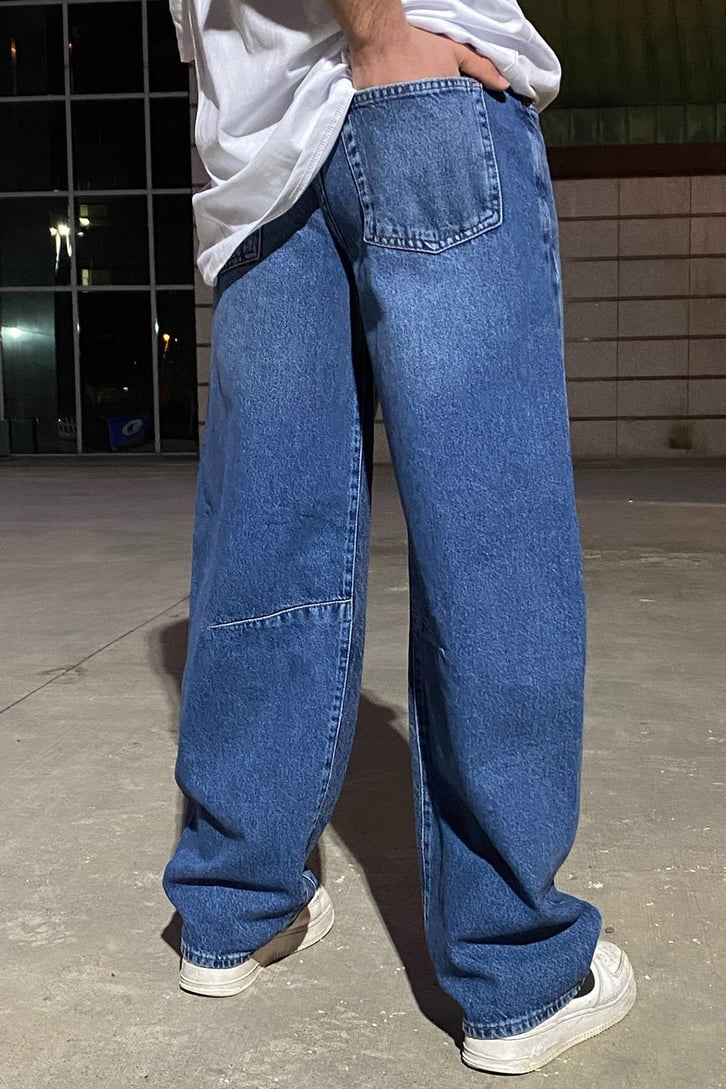 Dark Blue Dikiş Detay Baggy Jean