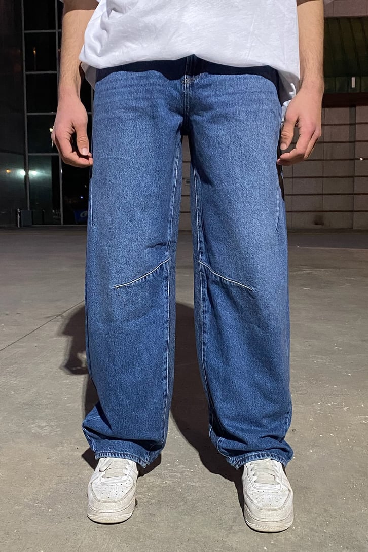 Dark Blue Dikiş Detay Baggy Jean