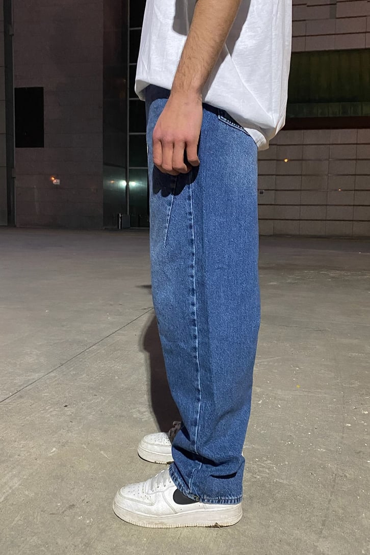 Dark Blue Dikiş Detay Baggy Jean