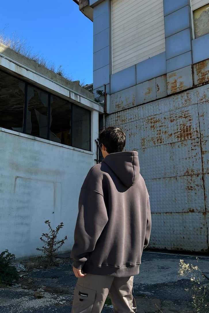 Dark Hours Baskılı Füme İçi Pamuklu Oversize Hoodie