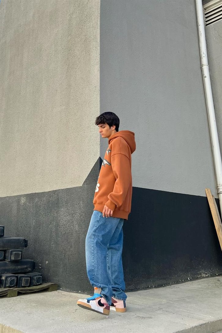 Dark Hours Baskılı Oversize Hoodie