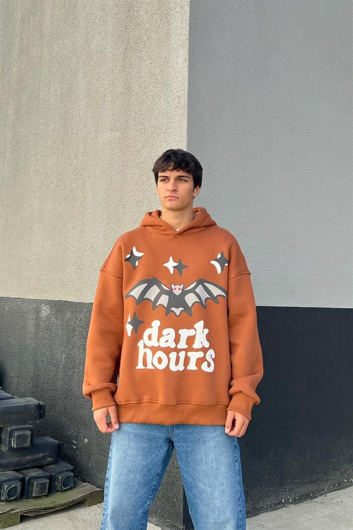 Dark Hours Baskılı Oversize Hoodie