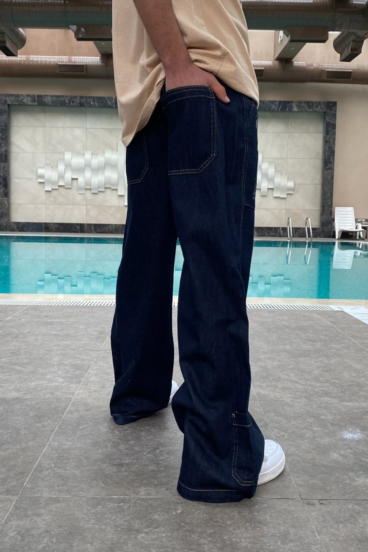 Dark Navy Blue Fermuar Detay Losse Fit Pant