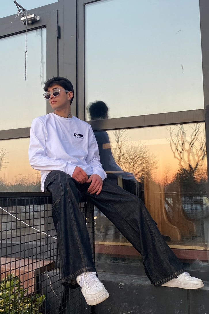 Dark Navy Blue Taşlamalı Baggy Fit Jean
