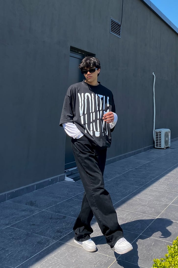 Dashed Youth Baskılı Oversize Tshirt