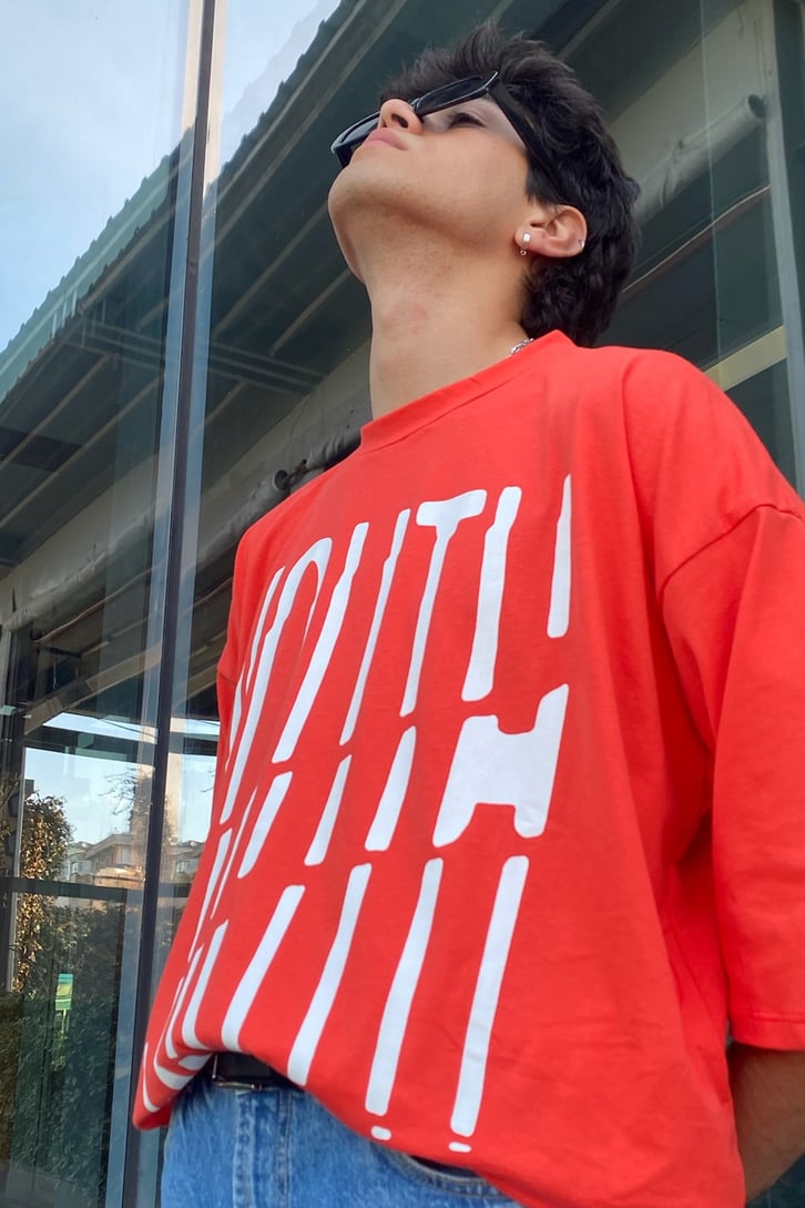 Dashed Youth Baskılı Oversize Tshirt