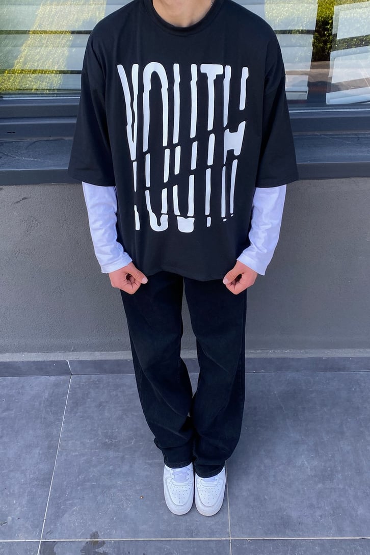 Dashed Youth Baskılı Oversize Tshirt