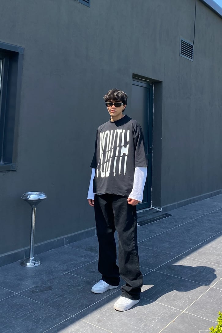 Dashed Youth Baskılı Oversize Tshirt