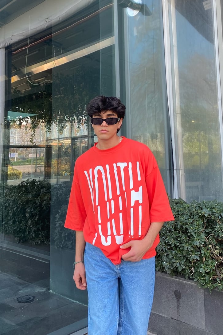 Dashed Youth Baskılı Oversize Tshirt