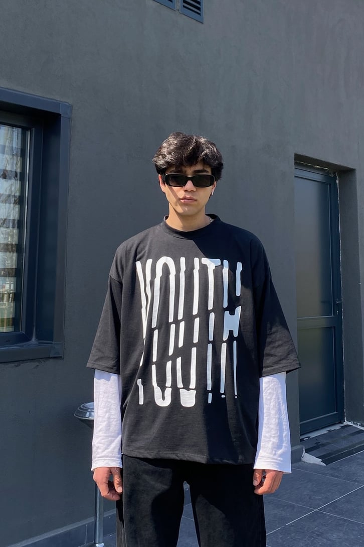 Dashed Youth Baskılı Oversize Tshirt