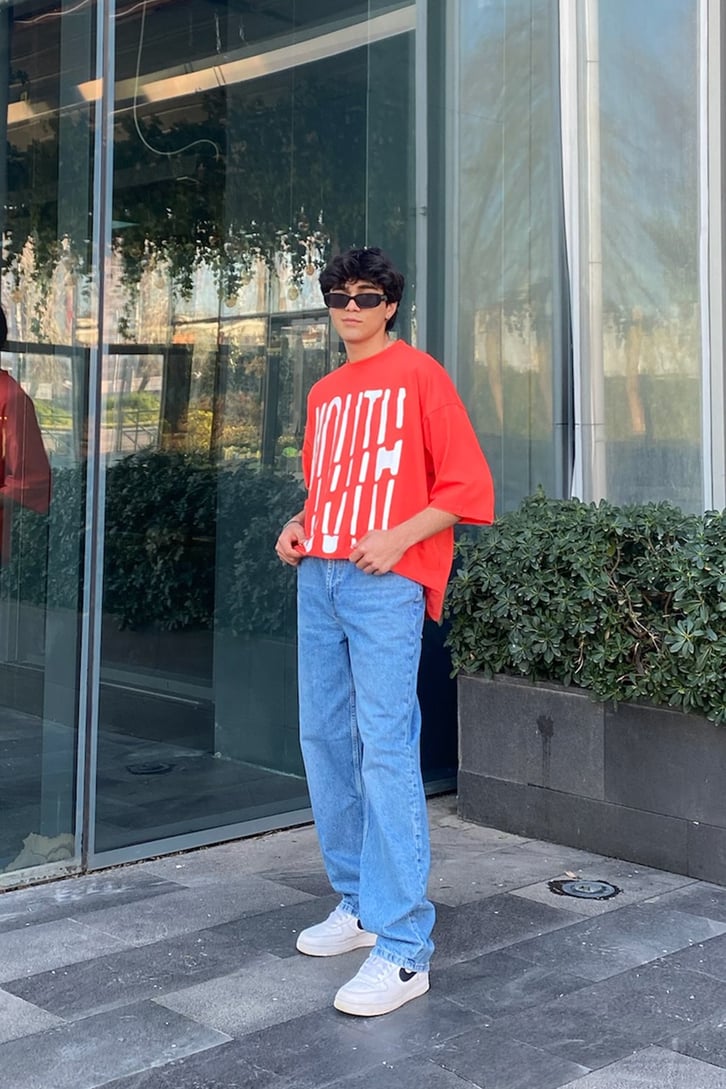 Dashed Youth Baskılı Oversize Tshirt