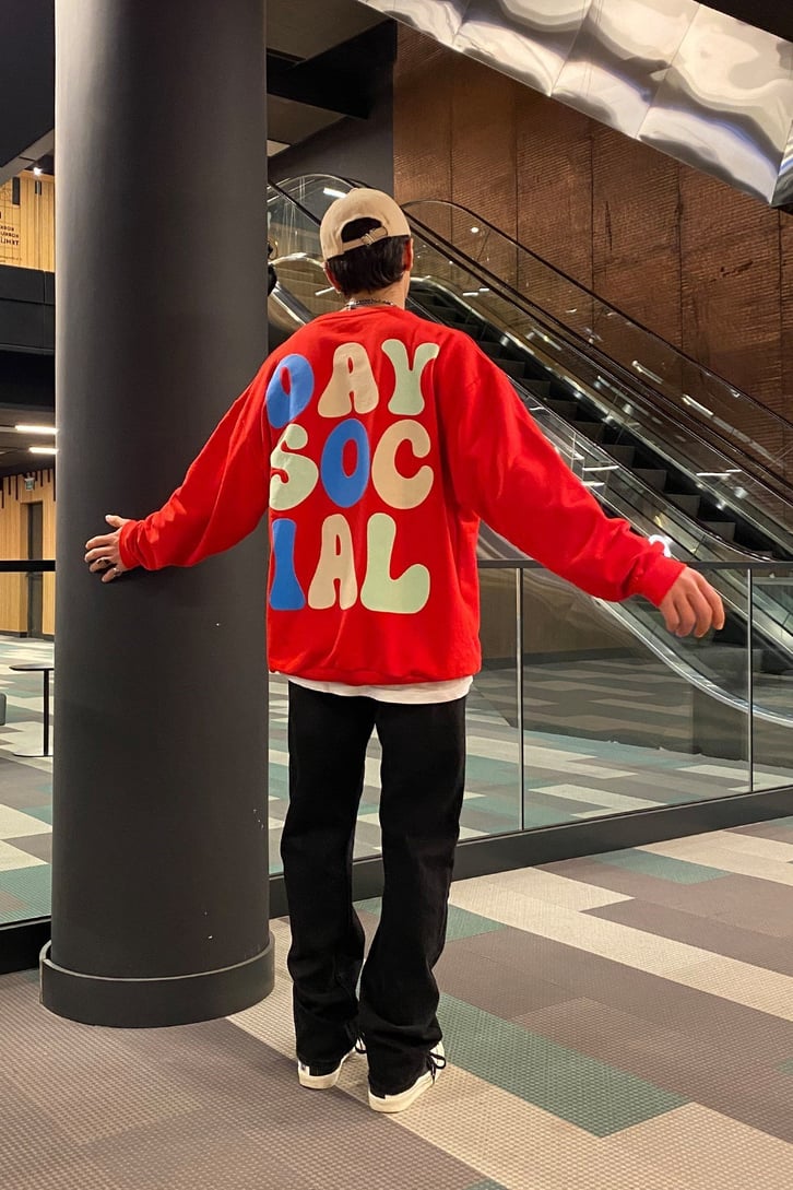 Day Social Oversize Printed Kırmızı Sweatshirt