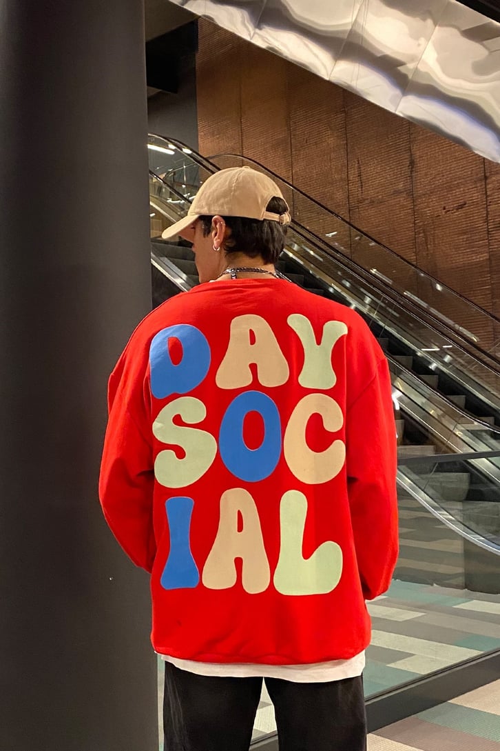 Day Social Oversize Printed Kırmızı Sweatshirt