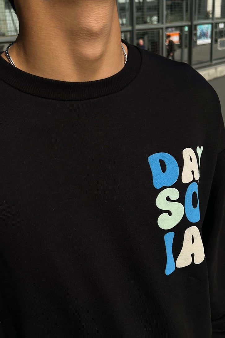 Day Social Sırt Baskılı Siyah Oversize Sweatshirt