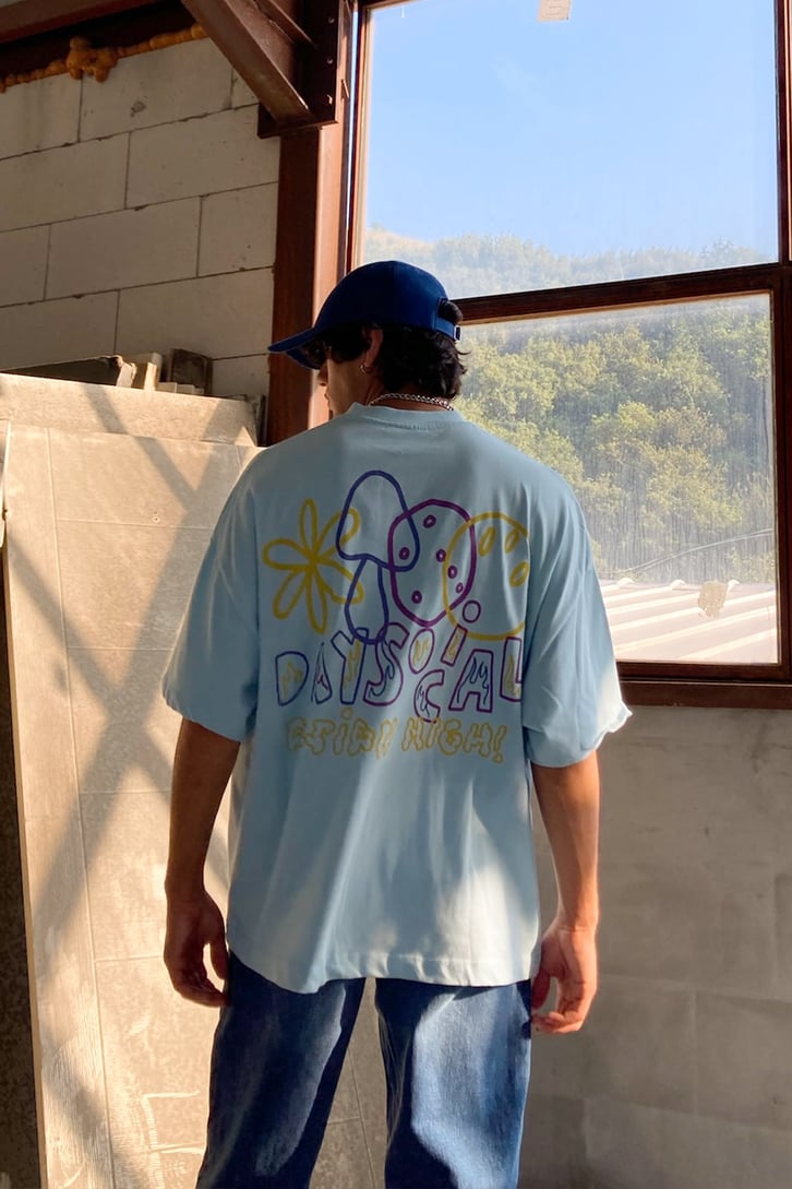 Dayscal Sırt Baskılı Bebe Mavisi Oversize Tshirt