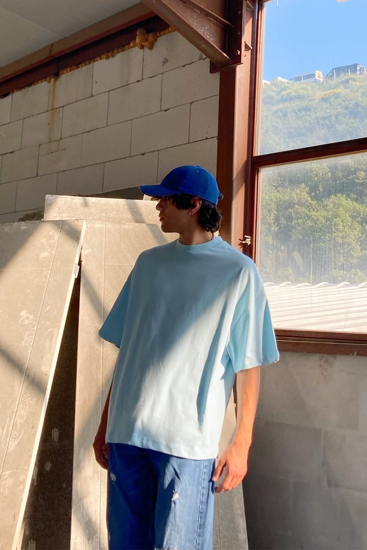 Dayscal Sırt Baskılı Bebe Mavisi Oversize Tshirt