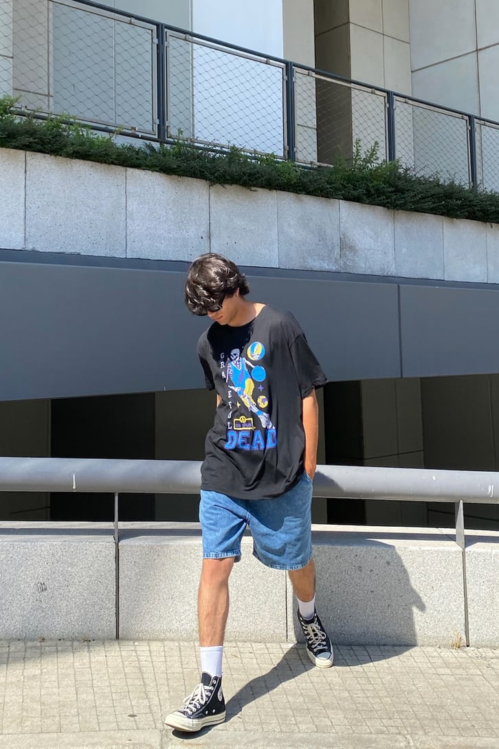 Dead Skeleton Baskılı Siyah Oversize Tshirt