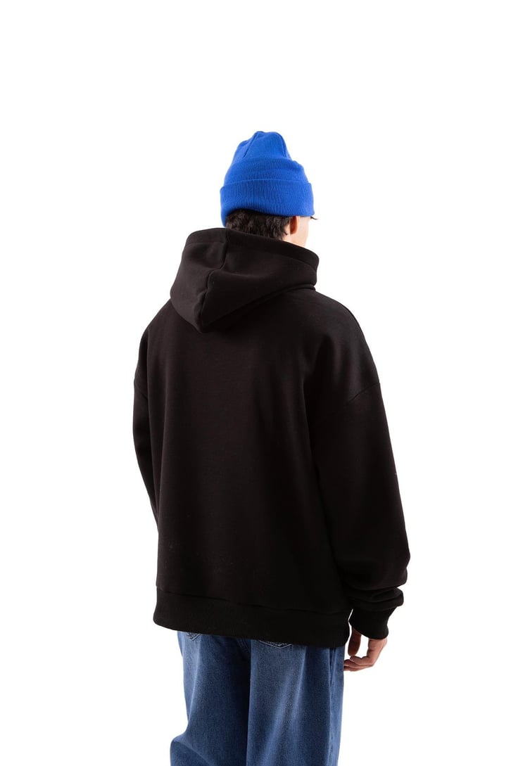 Death Baskılı Siyah Oversize Hoodie