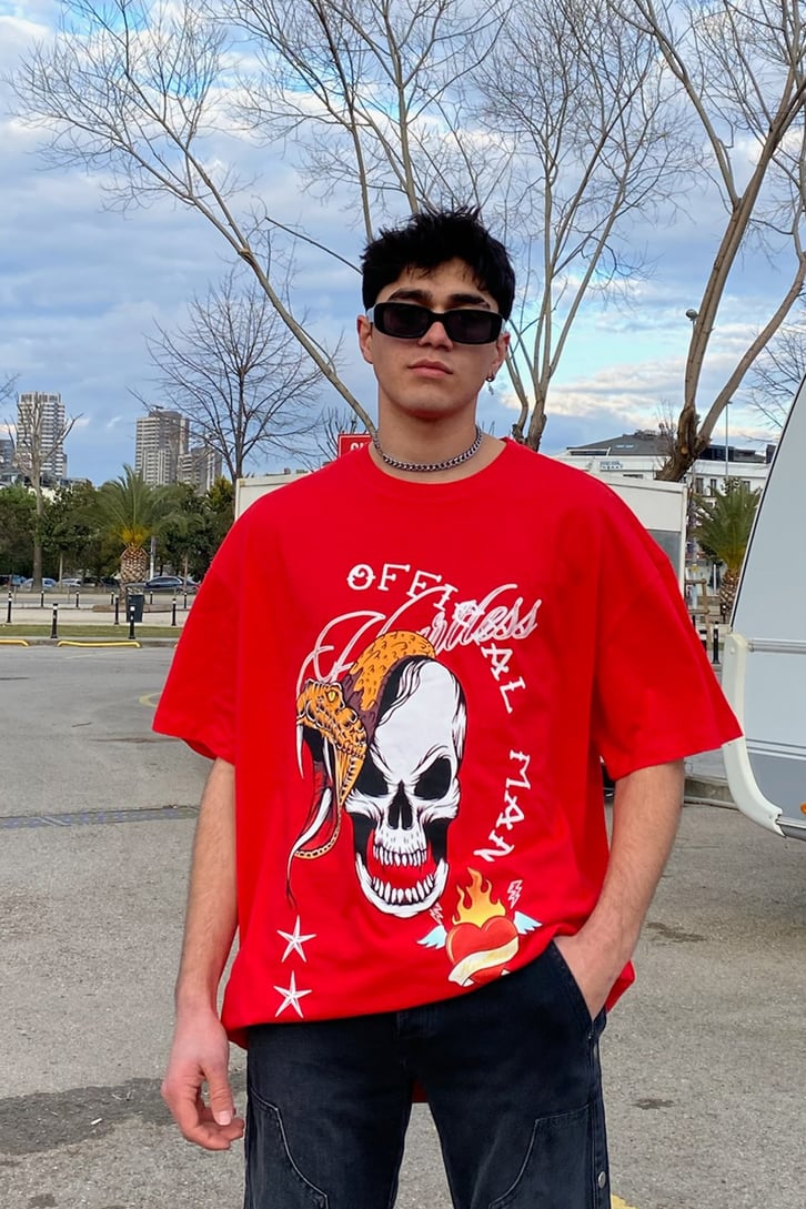 Death Eater Printed Oversize Kırmızı Tshirt