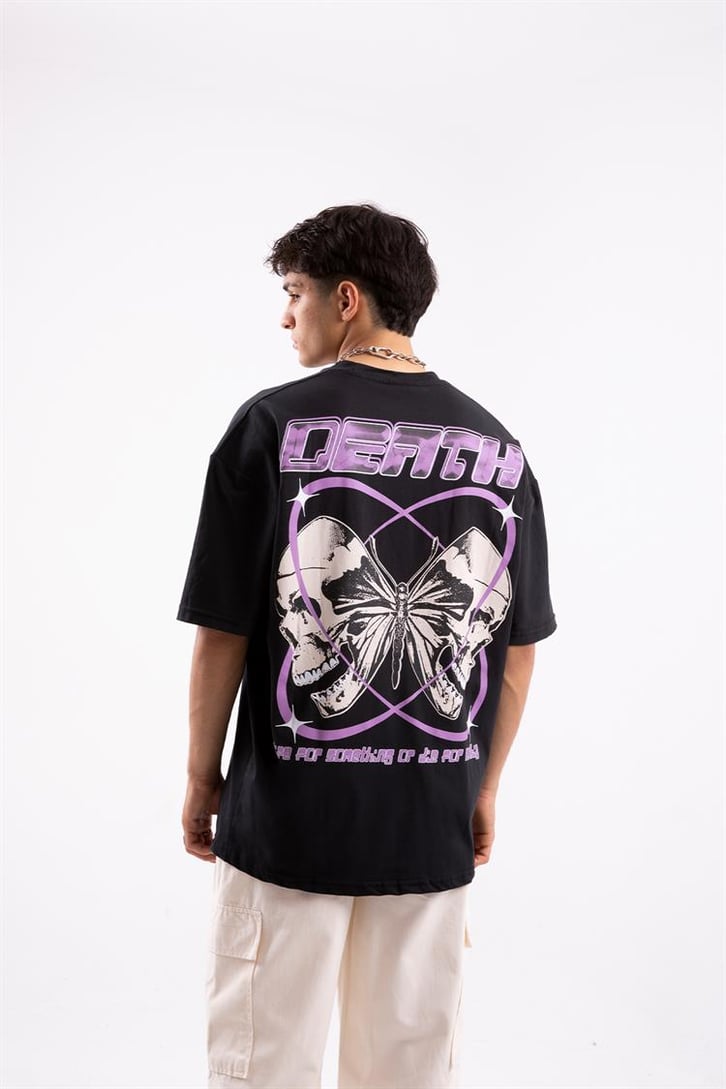 Death Effect Baskılı Siyah Oversize Tshirt