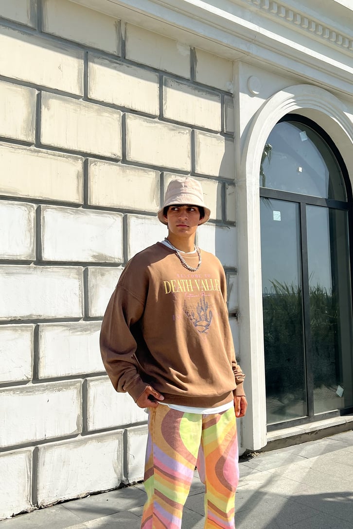 Death Valley Baskılı Kahverengi Oversize Sweatshirt