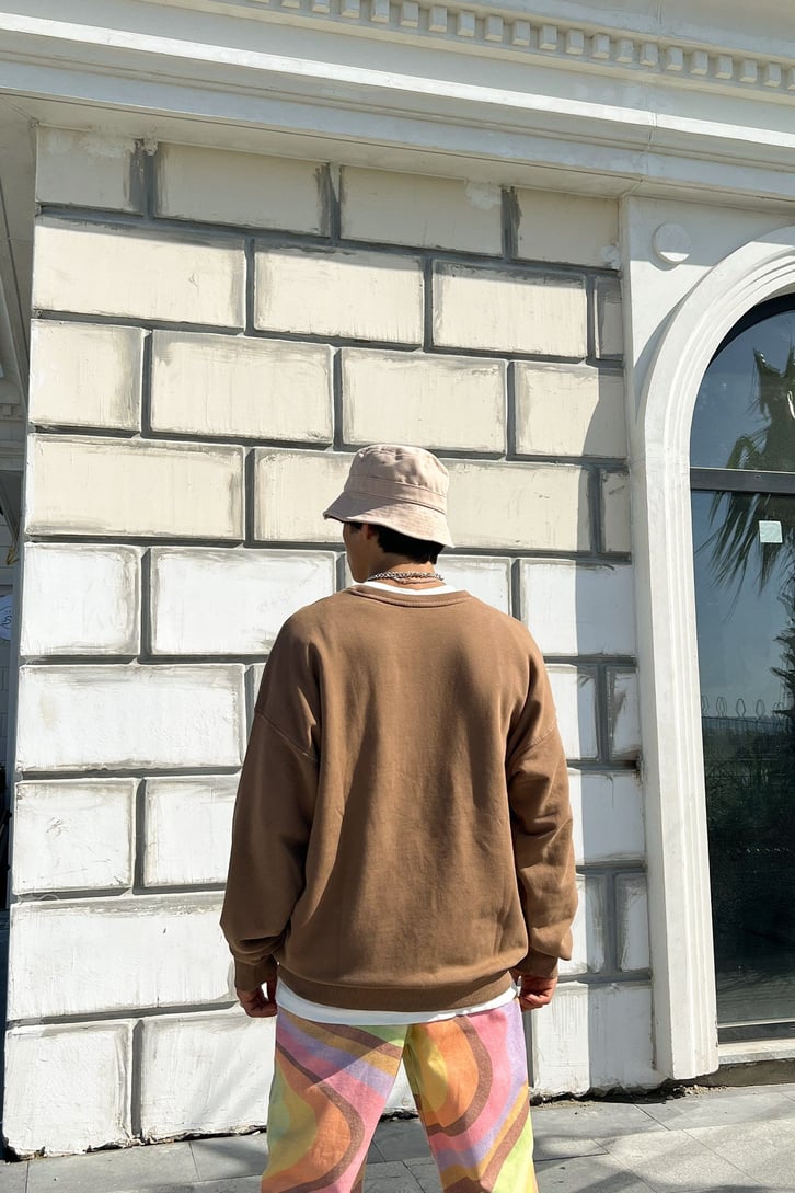 Death Valley Baskılı Kahverengi Oversize Sweatshirt